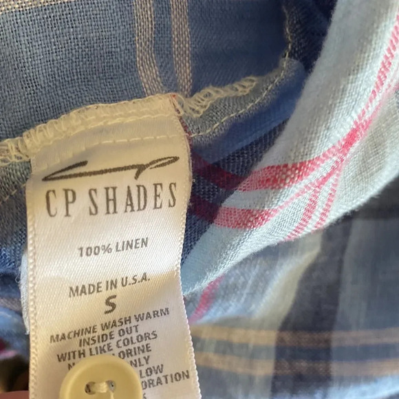 CP Shades blue sz S checkered plaid 100% linen long sleeve great pre owned cond - Picture 6 of 6